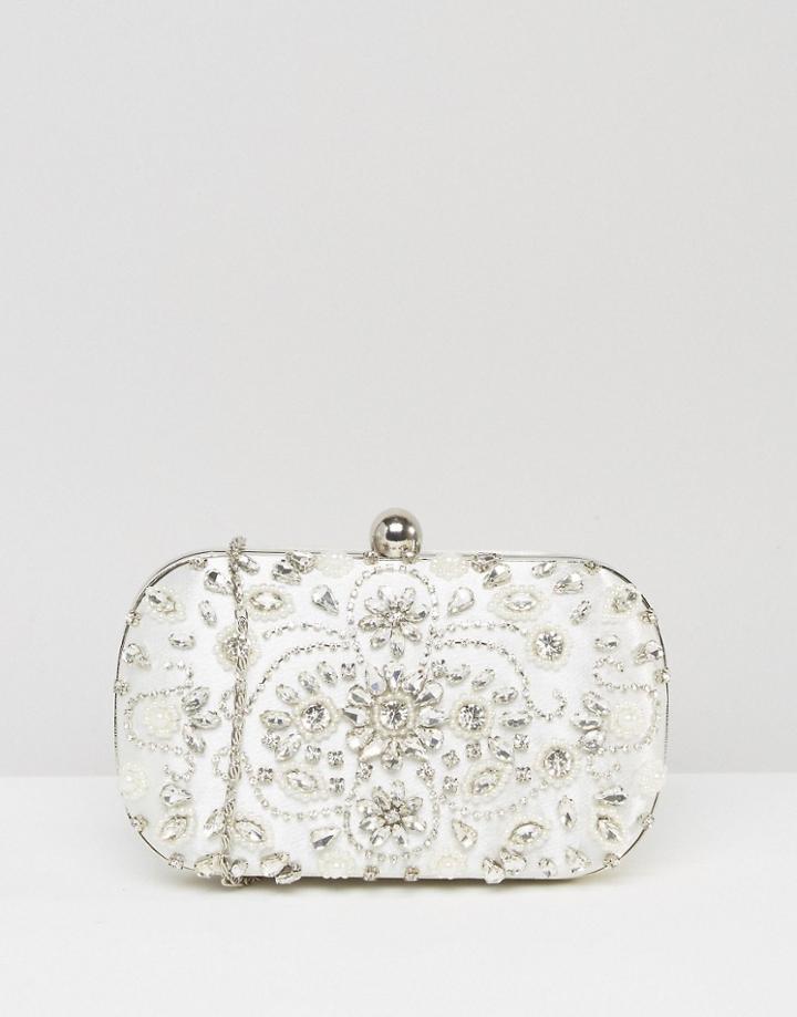 Chi Chi London Embellished Box Clutch In White - White