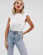 Monki Ruffle Shoulder Blouse - White
