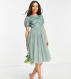 Maya Petite Embellished Top Midi Dress In Dusty Sage-green