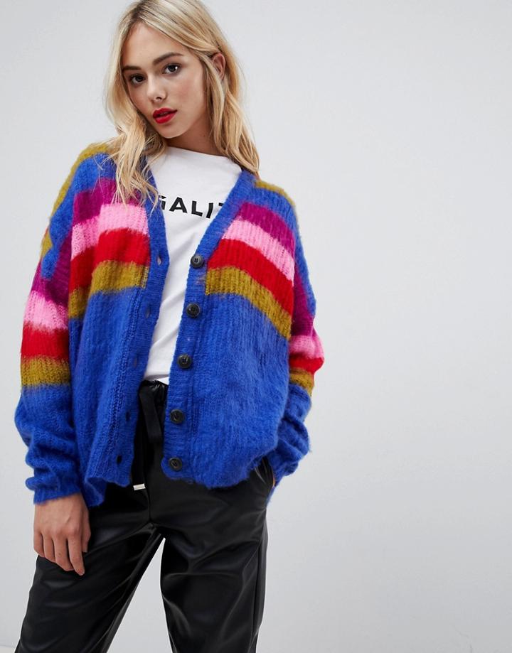 Qed London Multi Stripe Brush Cardigan - Multi