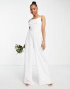 Little Mistress Bridal Jumpsuit In Ivory-white