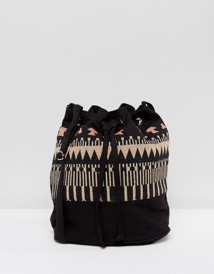 Reclaimed Vintage Inspired Patterned Bucket Bag - Black