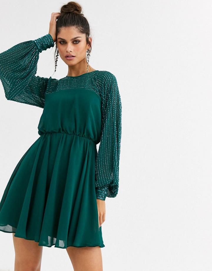Asos Design Linear Yoke Embellished Mini Dress