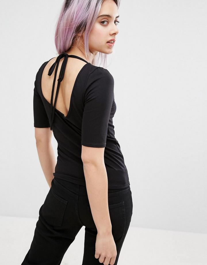 New Look Tie Back Half Sleeve Top - Black