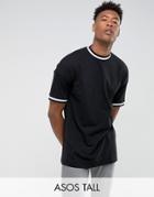 Asos Tall Oversized T-shirt With Contrast Tipping In Pique - Black