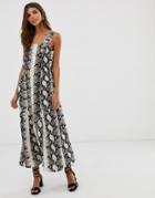 Asos Design Overall Maxi Dress With Buckles In Snake Print-multi