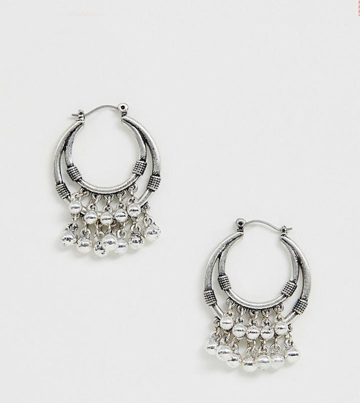 Sacred Hawk Embellished Mini Double Hoop Earrings - Silver