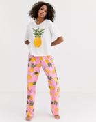 Asos Design Mix & Match Pineapple Print Jersey Pyjama Pants-multi