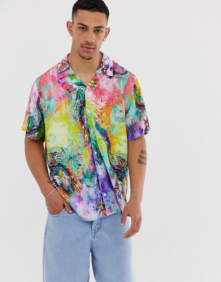 Asos Design Relaxed Fit Tie Dye Dragon Shirt-purple