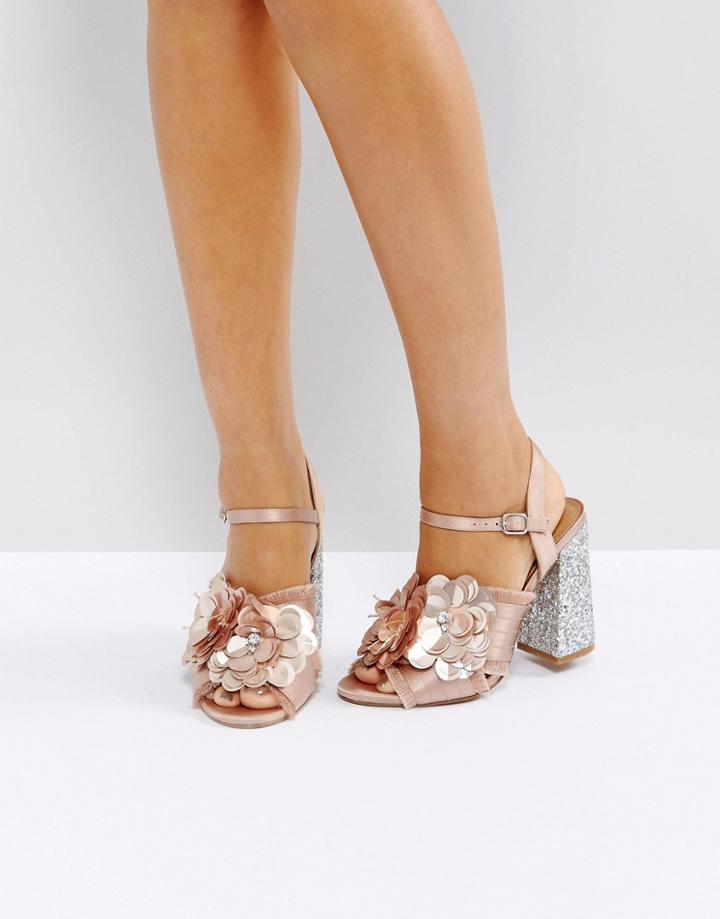 Asos Heather Floral Embellished Heeled Sandals - Beige