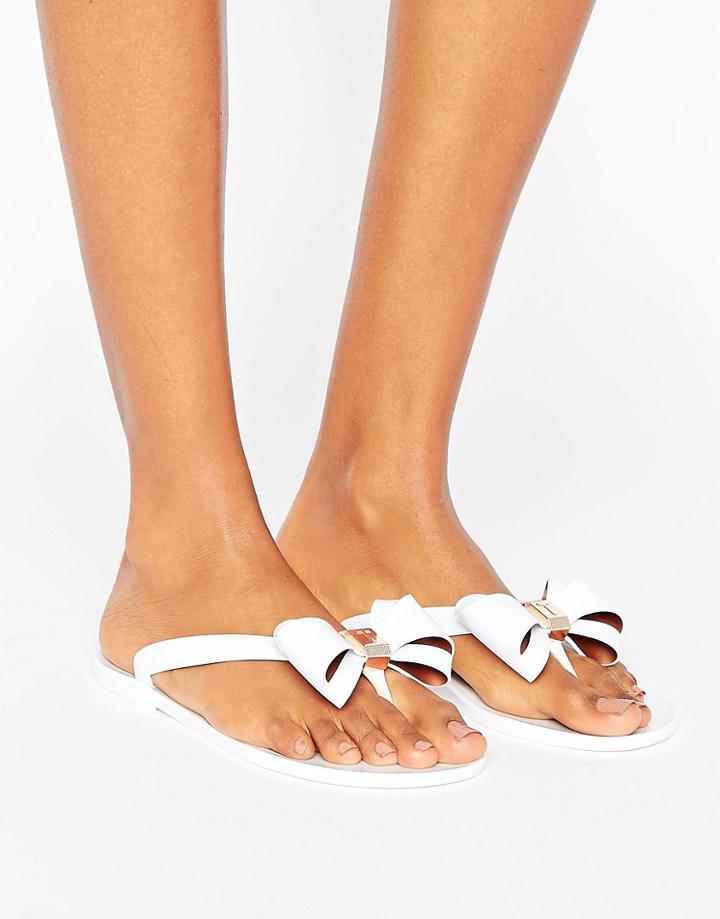 Ted Baker Rueday Sketchbook Bow Flip Flops - White