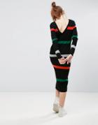 Asos Sweater Dress In Stripe With V Back - Multi