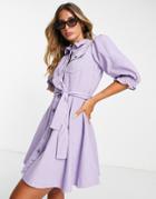 River Island Belted Denim Mini Shirt Dress In Purple