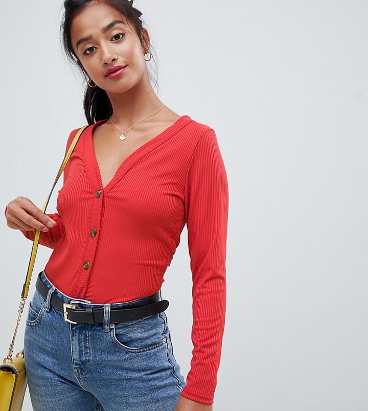 Miss Selfridge Petite Button Detail Top In Red