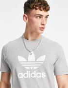 Adidas Originals Adicolor Large Trefoil T-shirt In Gray-grey
