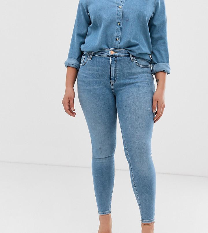 River Island Plus Amelie Skinny Jean In Mid Wash - Blue