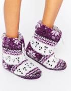 Bedroom Athletis Jessica Fairisle Slipper Boot - Purple