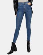 Topshop Jamie Abraded Hem Recycled Cotton Blend Jeans In Mid Blue-blues