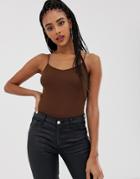 Asos Design Spaghetti Strap Cami Body In Chestnut - Brown