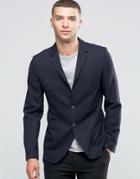 Sisley Slim Fit Wool Blend Suit Jacket With Patch Pocket - Navy