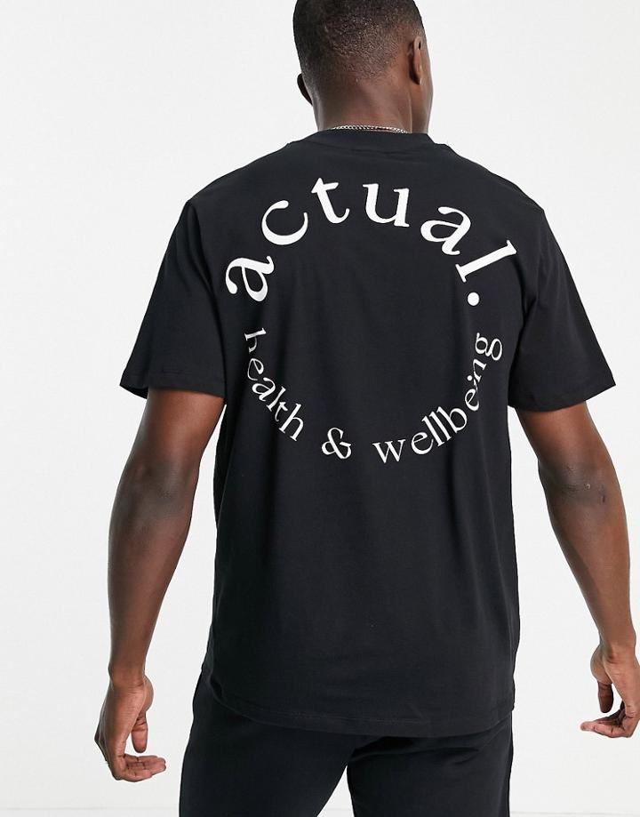 Asos Actual Athleisure T-shirt With Back Circle Logo Back Print In Black