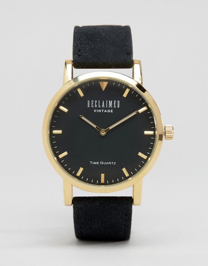 Reclaimed Vintage Suede Leather Watch In Black - Black