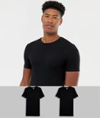 Asos Design Tall Organic Muscle Fit T-shirt With Crew Neck 2 Pack Save - Black