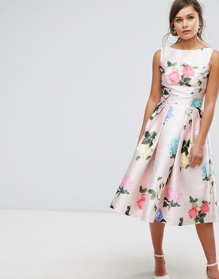 Chi Chi London Printed Satin Midi Dress - Multi
