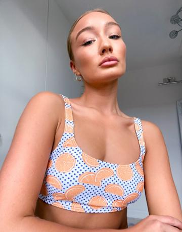 Chelsea Peers Bikini Top In Oranges And Spot Print - Orange