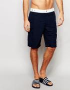 Asos Boardie Swim Shorts In Navy With Fixed Waistband - Navy
