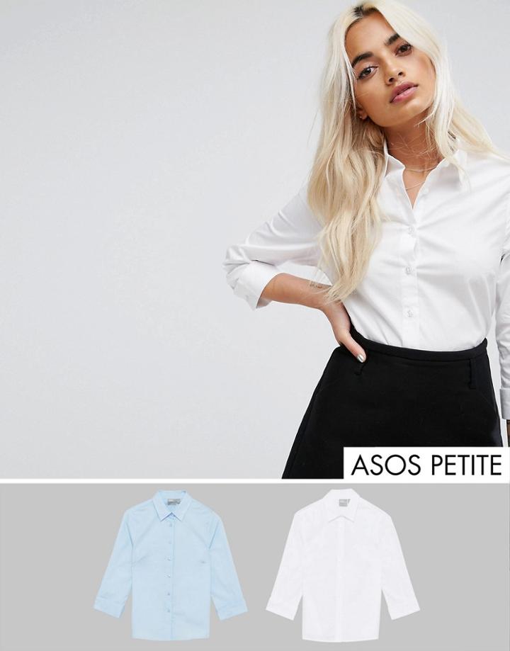 Asos Petite 3/4 Sleeve Shirt In Stretch Cotton 2 Pack - Multi