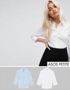 Asos Petite 3/4 Sleeve Shirt In Stretch Cotton 2 Pack - Multi