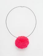 Suzywan Sweet Pompom Black Cord Necklace - Pink