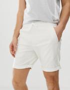 Asos Design Slim Chino Shorts With Elastic Waist In Off White - White
