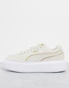 Puma Oslo Maja Leather Sneakers In Ivory Glow And Gold-white