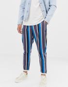Asos Design Tapered Pants In Blue Stripe