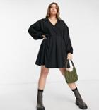 Asos Design Curve Mini Wrap Shirt Dress In Black