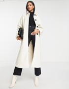 Asos Design 90s Faux Leather Trench Coat In Cream-white