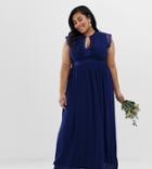 Tfnc Plus Lace Detail Maxi Bridesmaid Dress In Navy