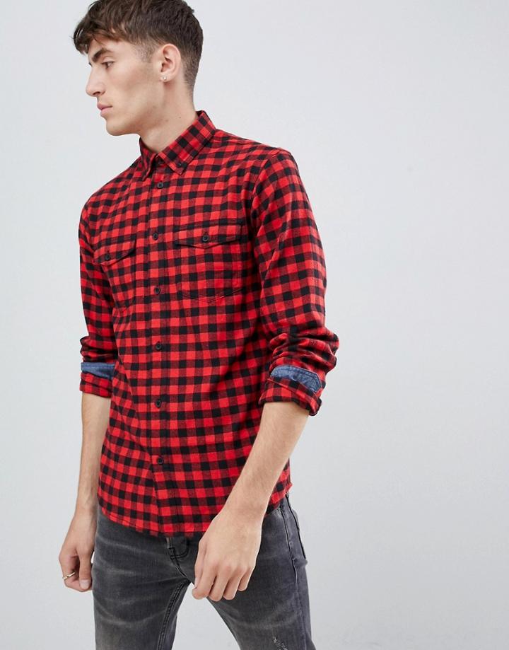 Solid Buffalo Plaid Shirt In Red - Red