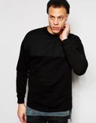 Asos Longline Oversized Sweatshirt With Acid Wash & Woven Panel - Black