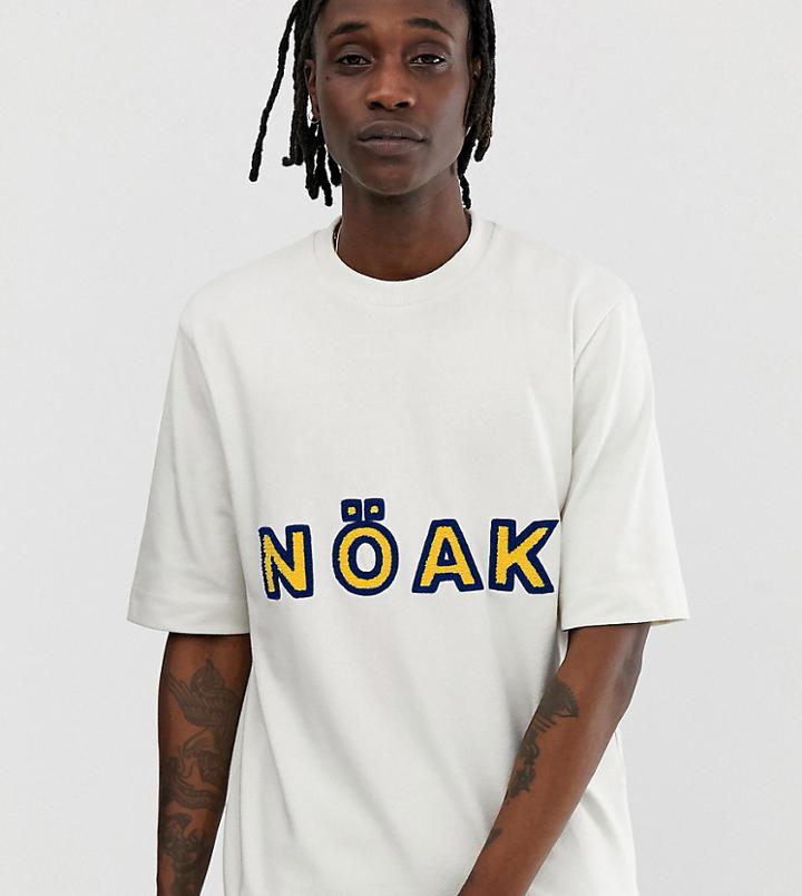 Noak Oversized T-shirt With Towelling Logo And High Neck-white