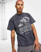 Night Addict Resurrection Skull Face T-shirt In Acid Wash-black