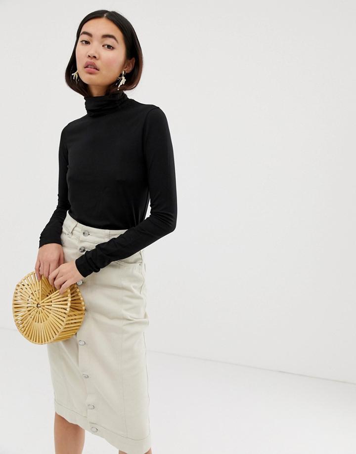 Weekday Chie Turtleneck Jersey Top In Black - Black