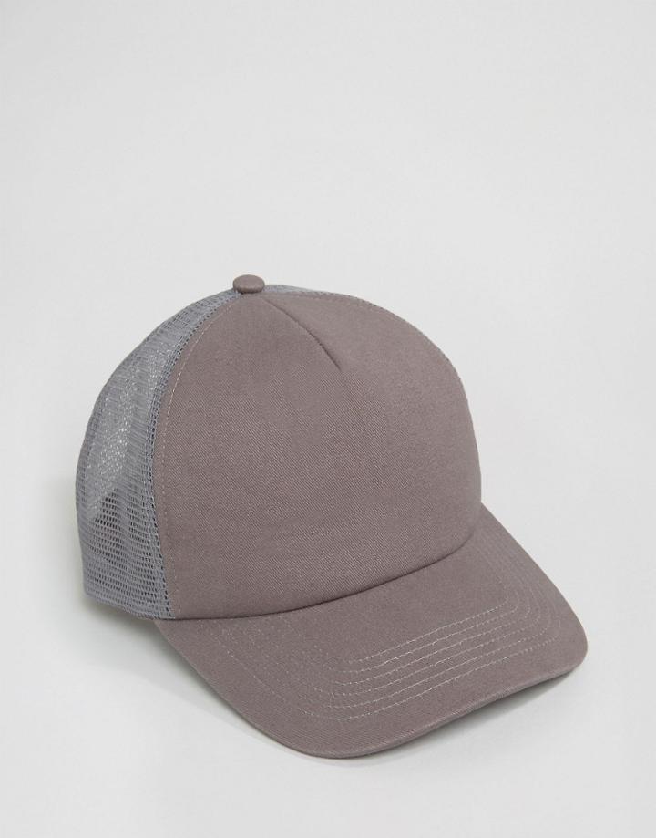 Asos Trucker Cap In Gray - Gray