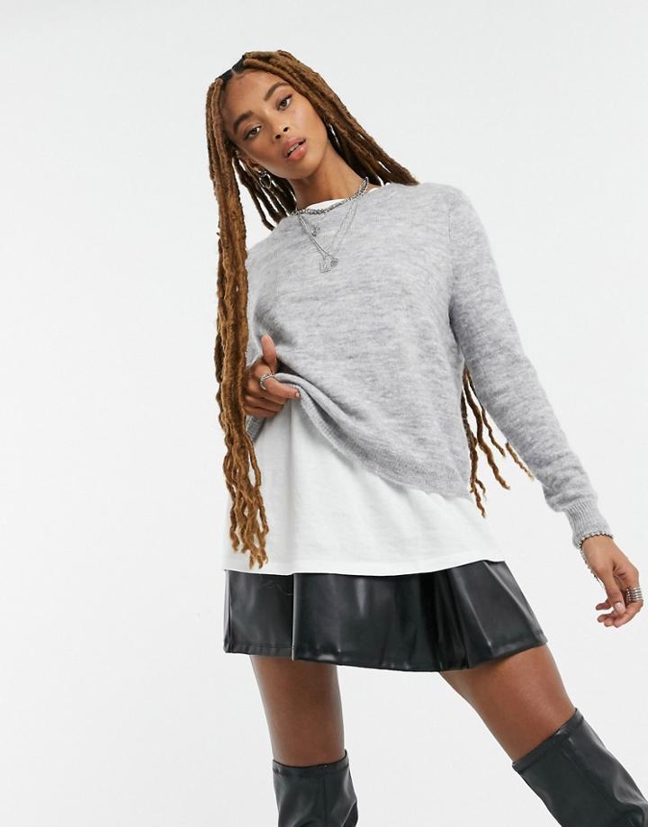 Object Nete Classic Crew Neck Sweater In Gray-grey