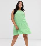 Asos Design Curve Sleeveless Tiered Mini Smock Dress In Seersucker - Green