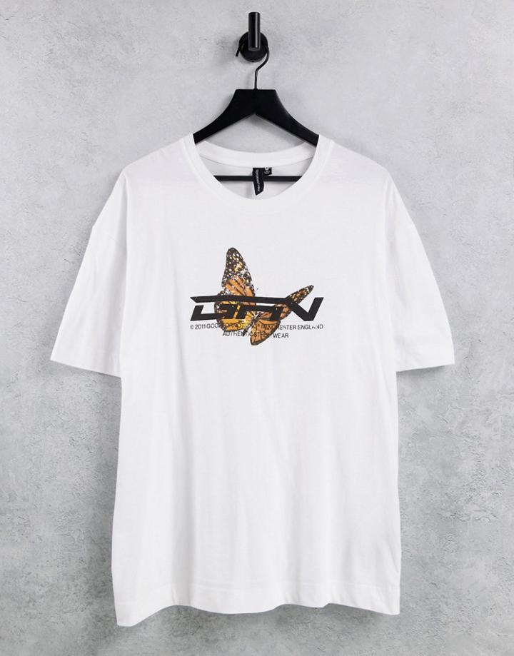 Good For Nothing Oversized T-shirt In White With Butterfly Print