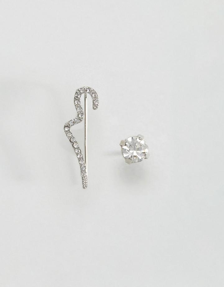 Asos Crystal Swirl Stud Ear Climber Pack - Silver