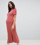 Asos Design Maternity City Maxi Tea Dress In Polka Dot - Multi